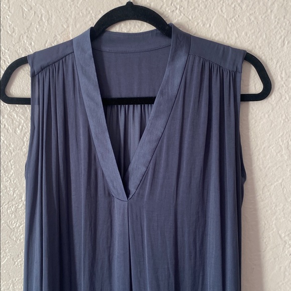 Vince 100% Silk Sleeveless Midi Dress Size M Blue V-Neck Drawstring Sleeveless - Picture 4 of 8